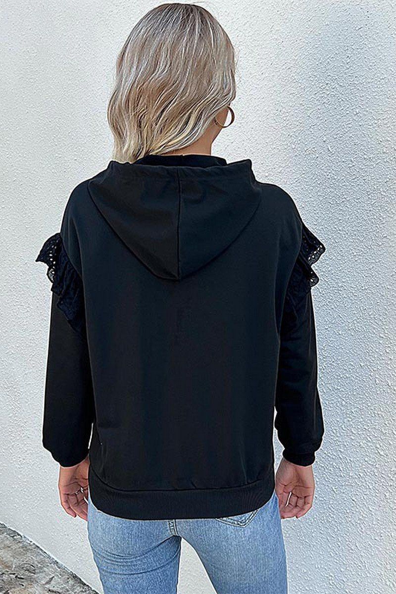 Women Laced Frill Hoodie With Kangaroo Pocket_Cwohol0171