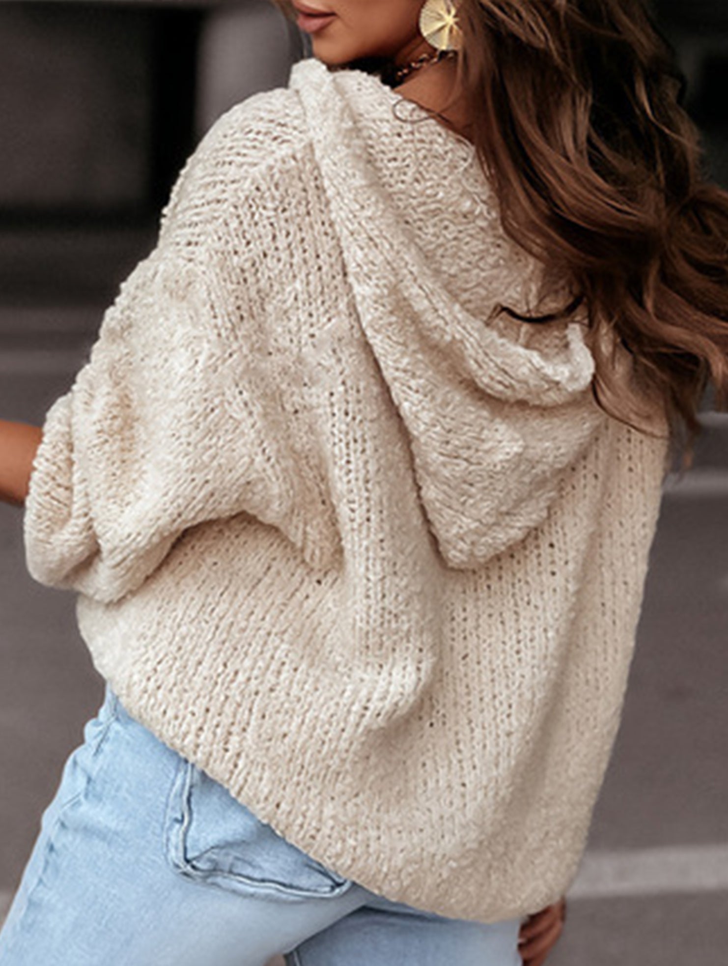 Loose casual oversized hooded pullover sweater