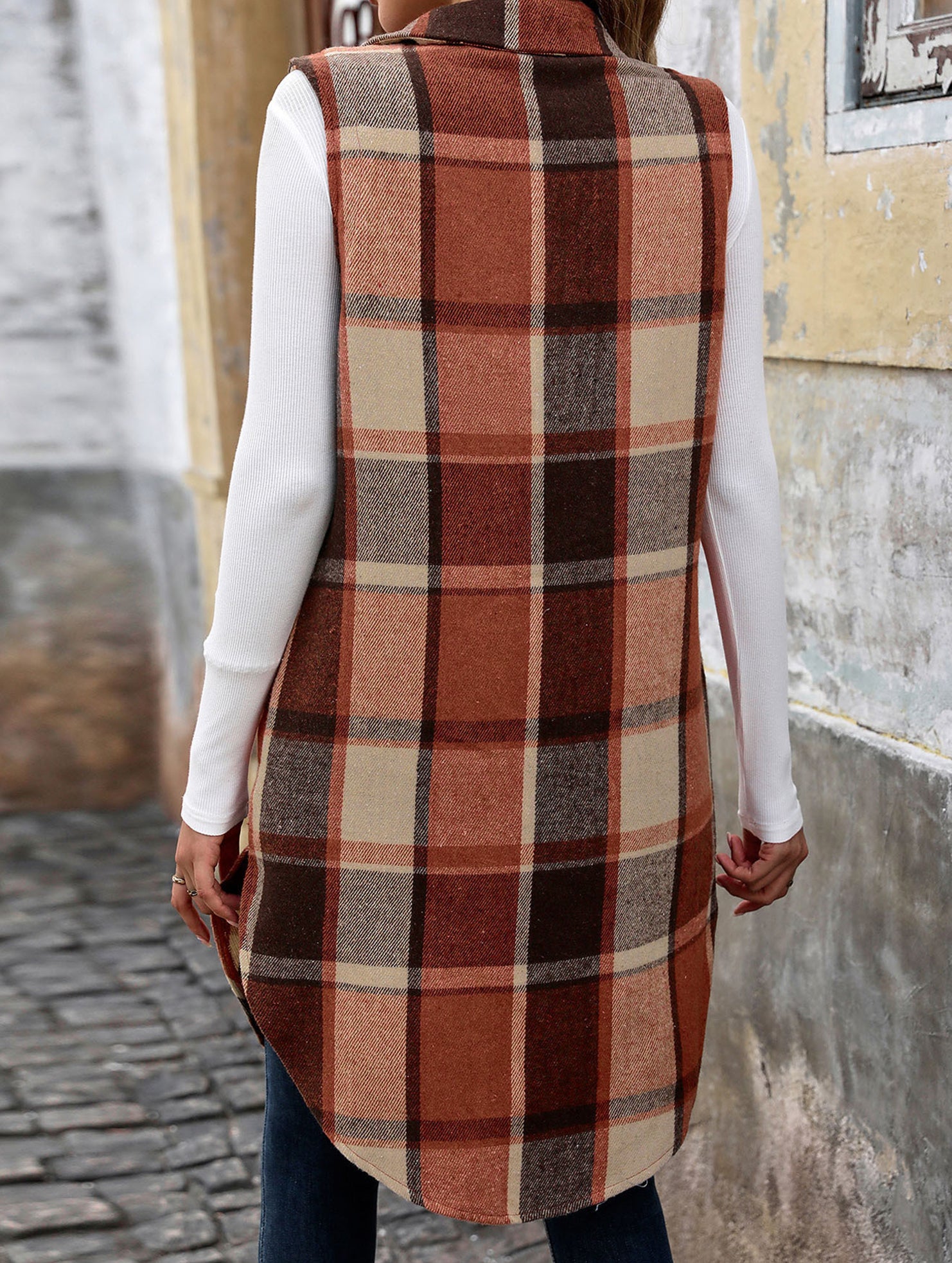 Vintage mid-length sleeveless lapel cardigan