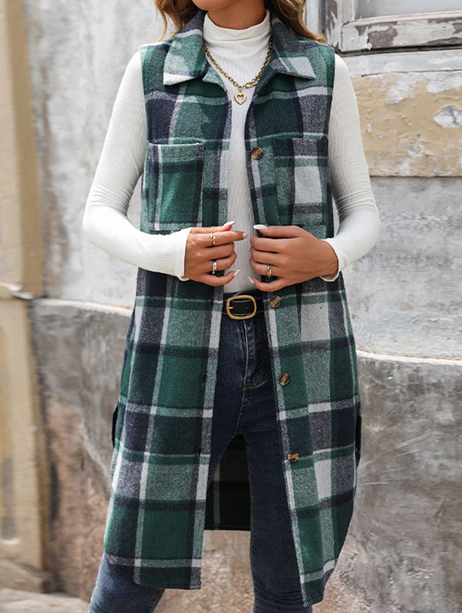 Vintage mid-length sleeveless lapel cardigan