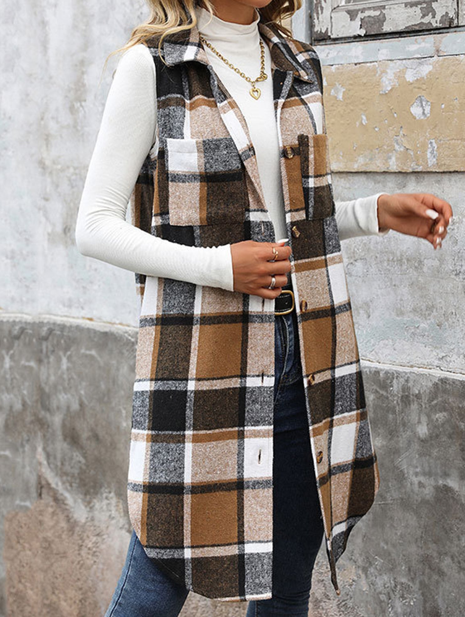 Vintage mid-length sleeveless lapel cardigan