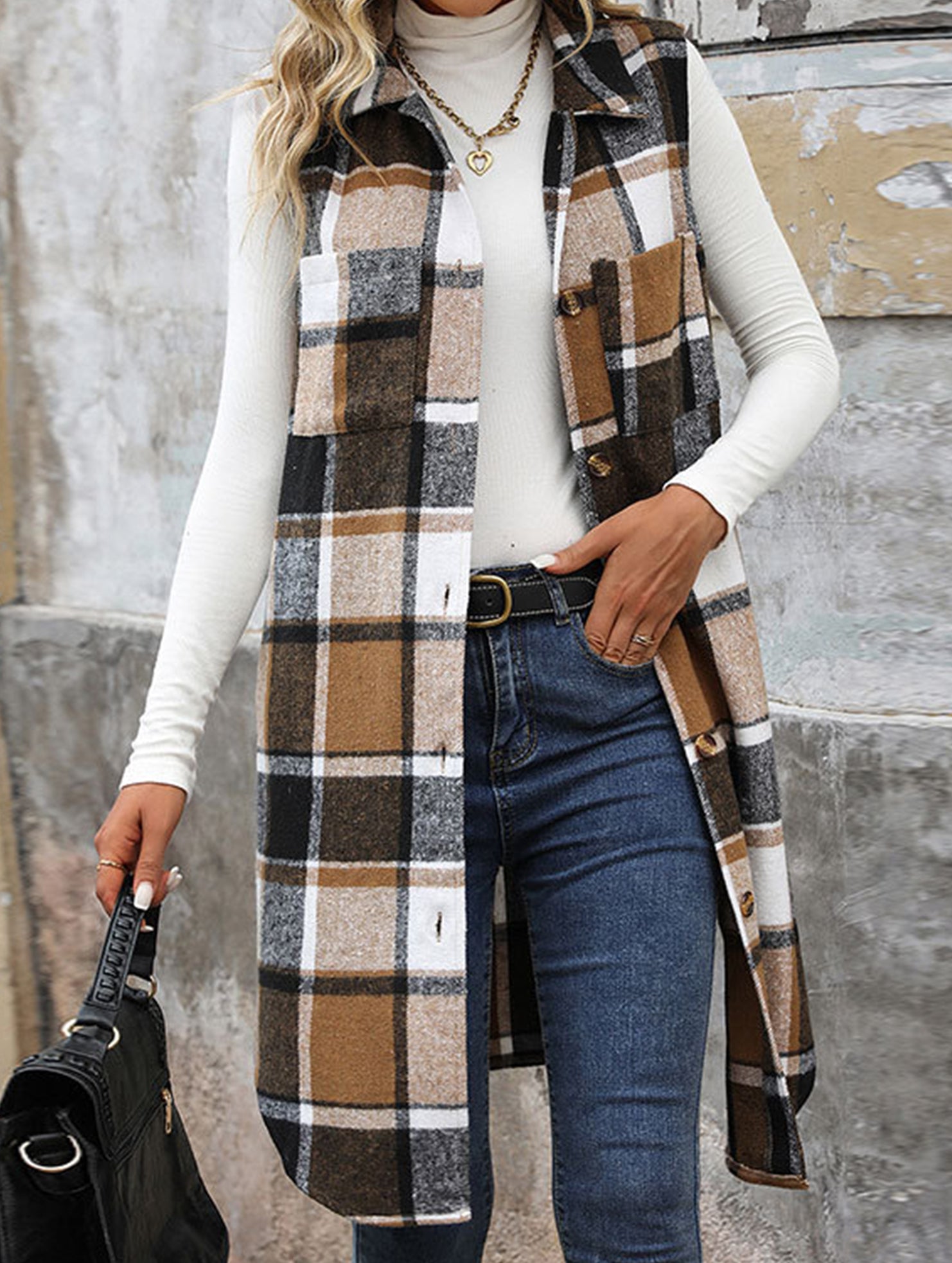 Vintage mid-length sleeveless lapel cardigan