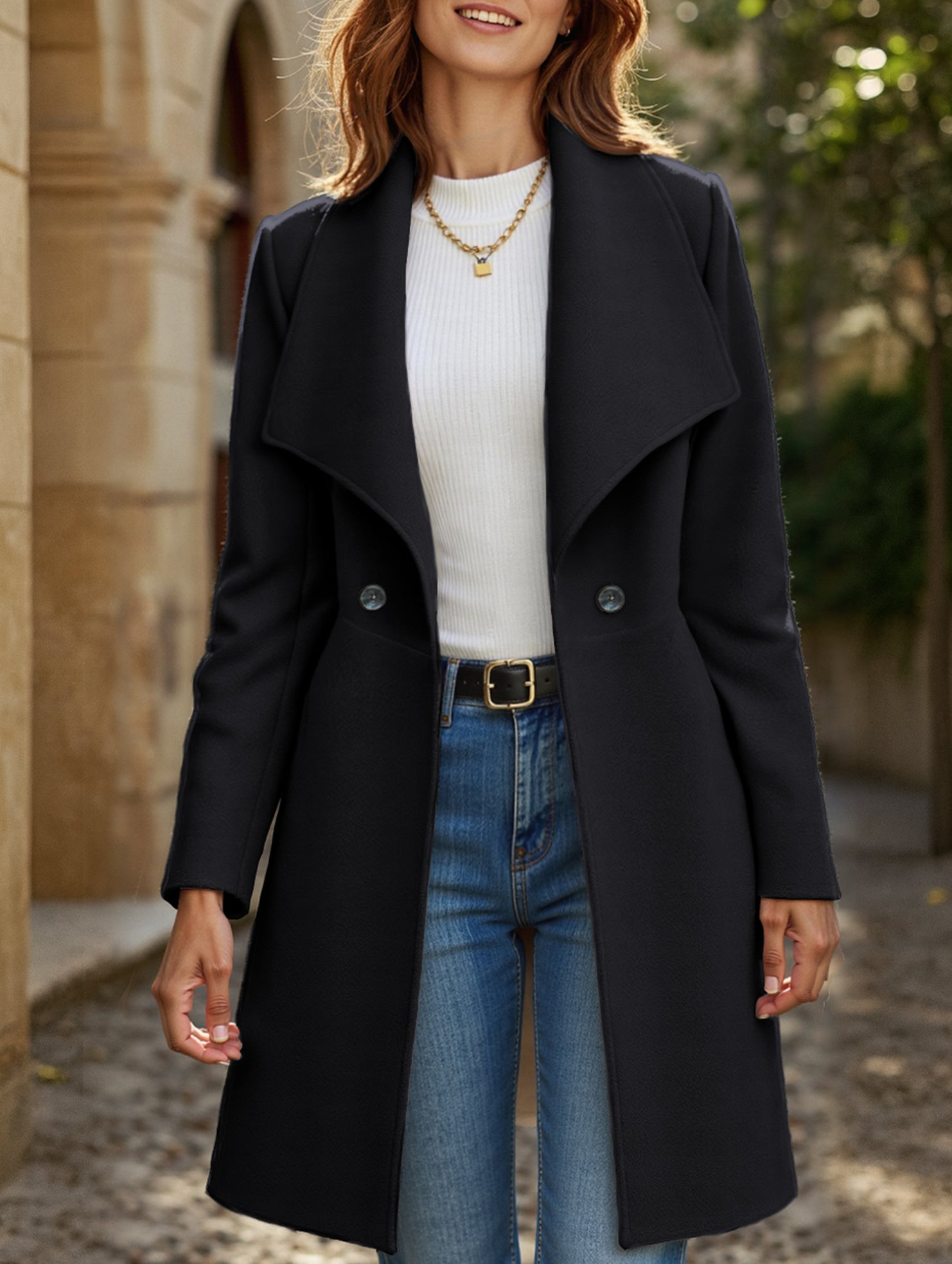 Fashion lapel slim long coat