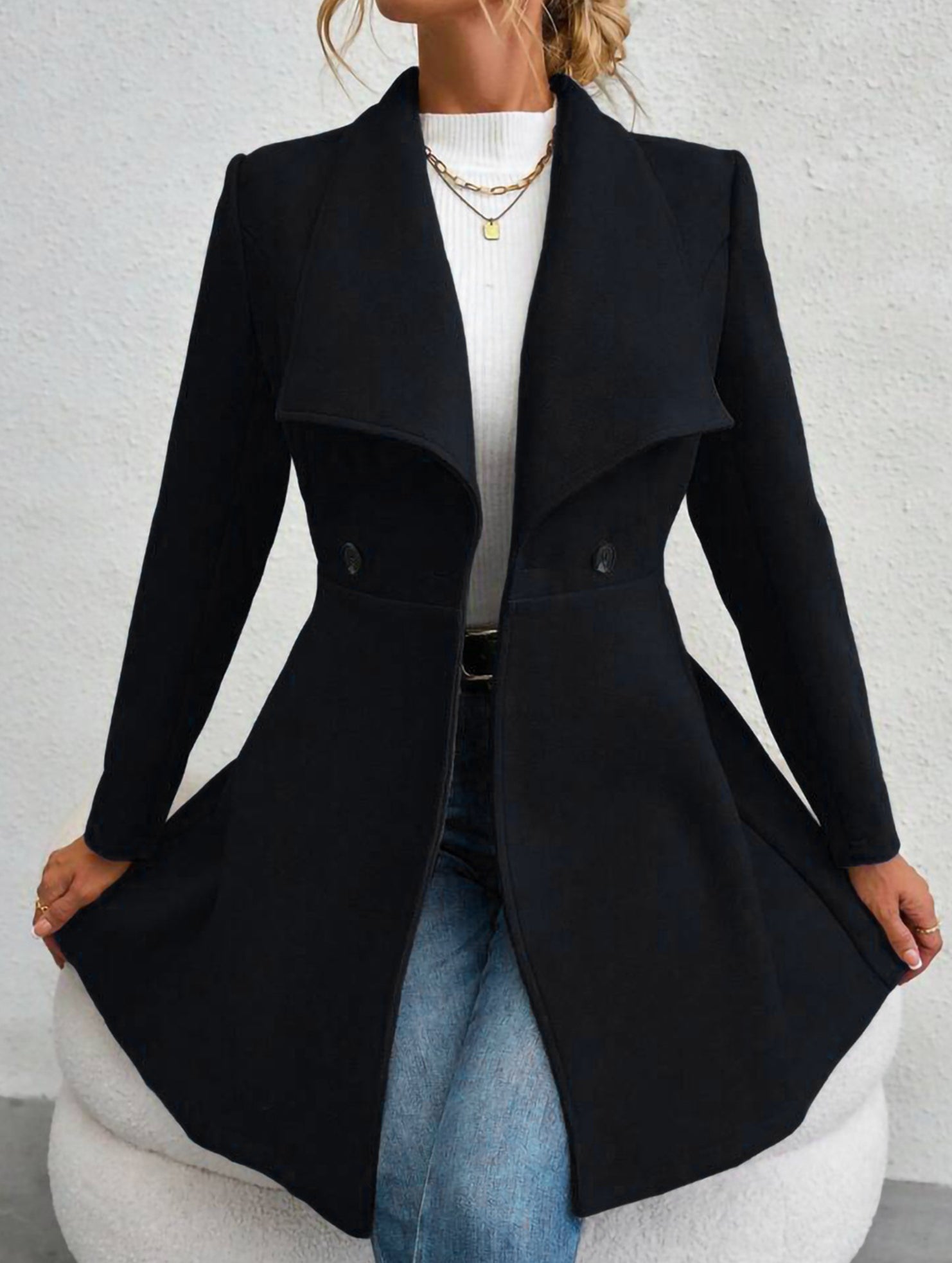 Fashion lapel slim long coat