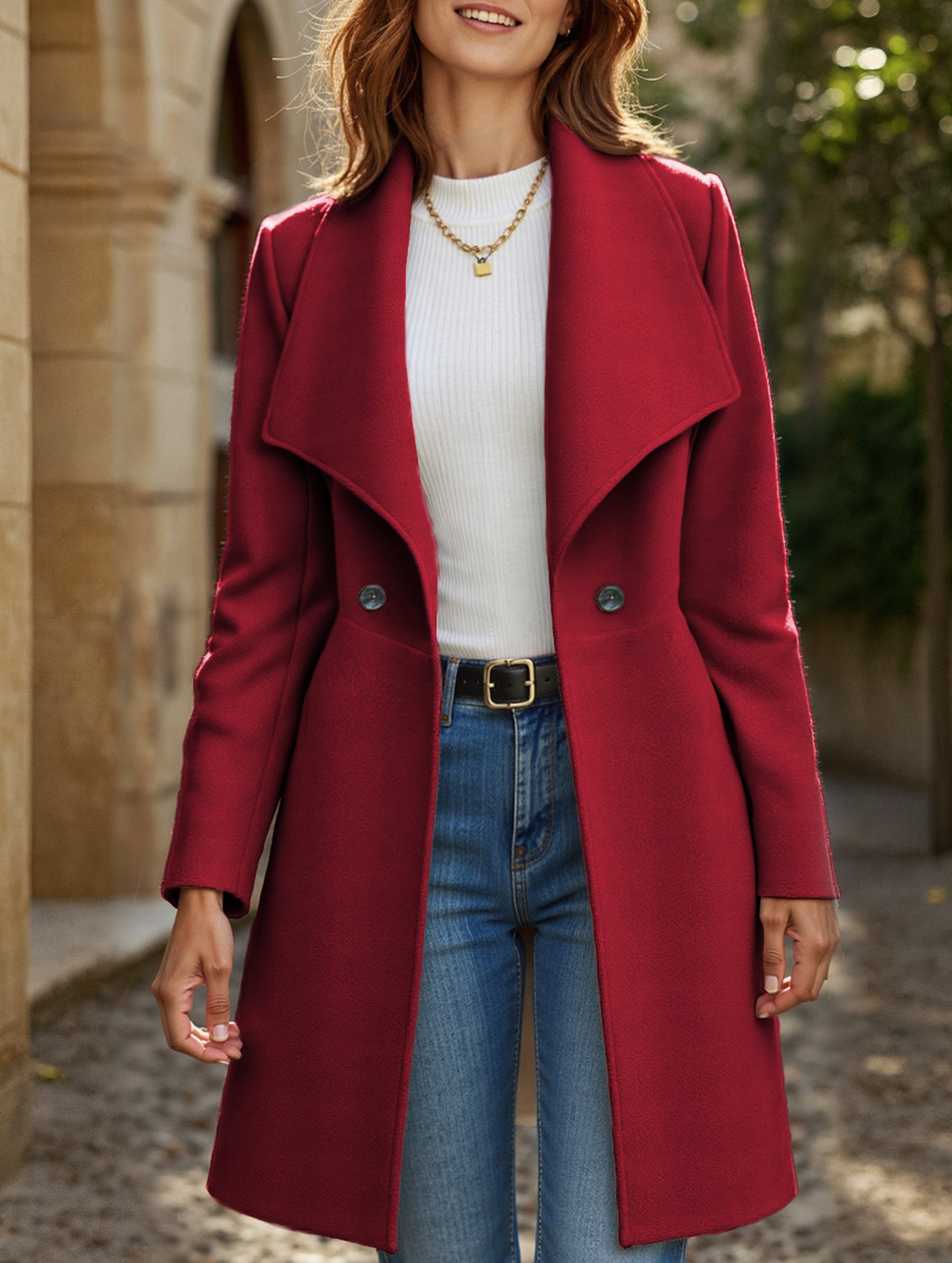 Fashion lapel slim long coat