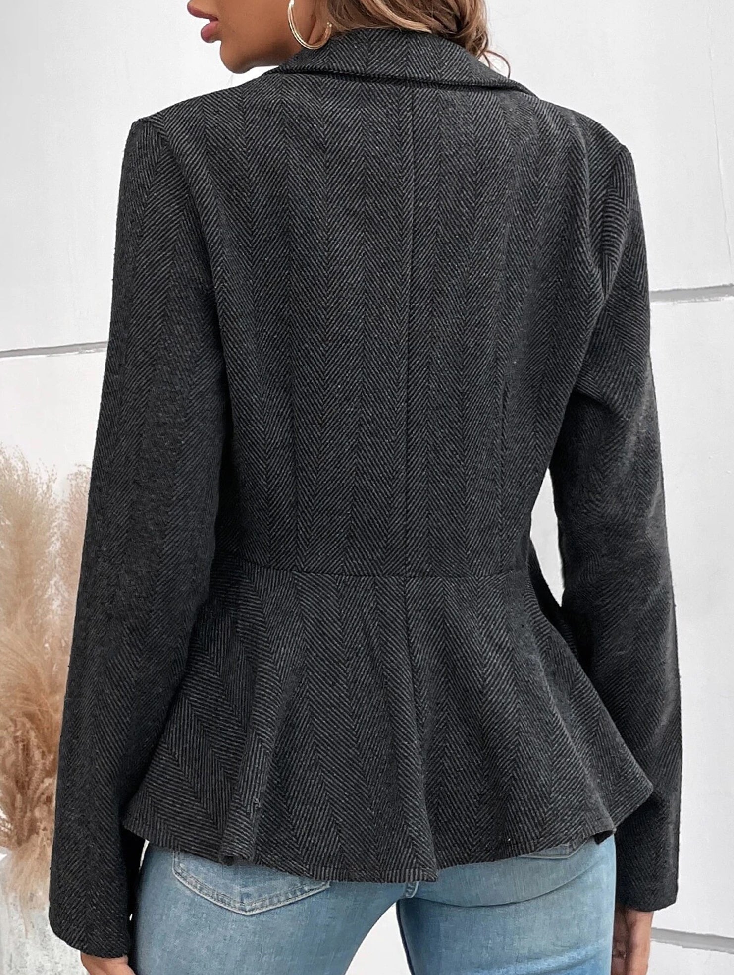 Lapel jacquard ruffle slim double-breasted suit jacket