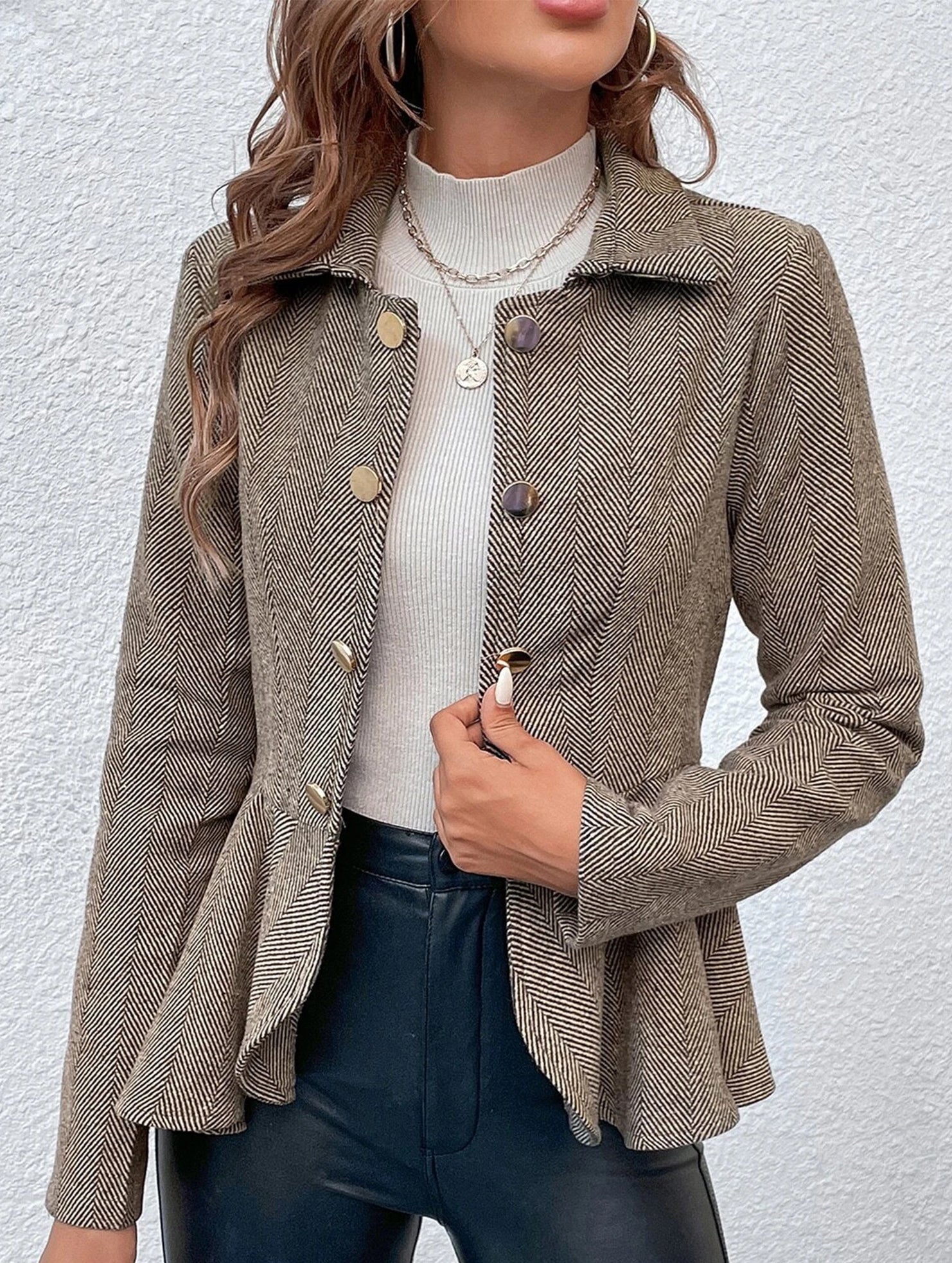 Lapel jacquard ruffle slim double-breasted suit jacket