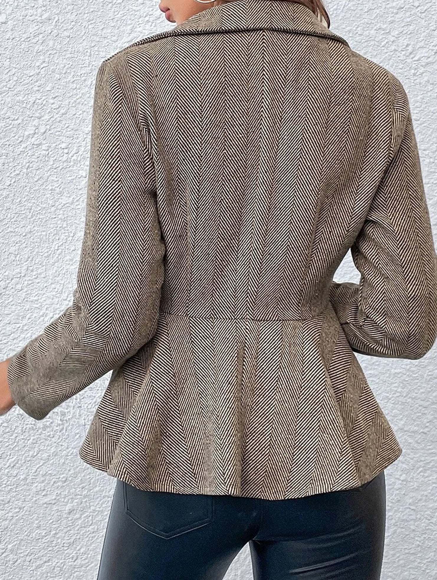 Lapel jacquard ruffle slim double-breasted suit jacket