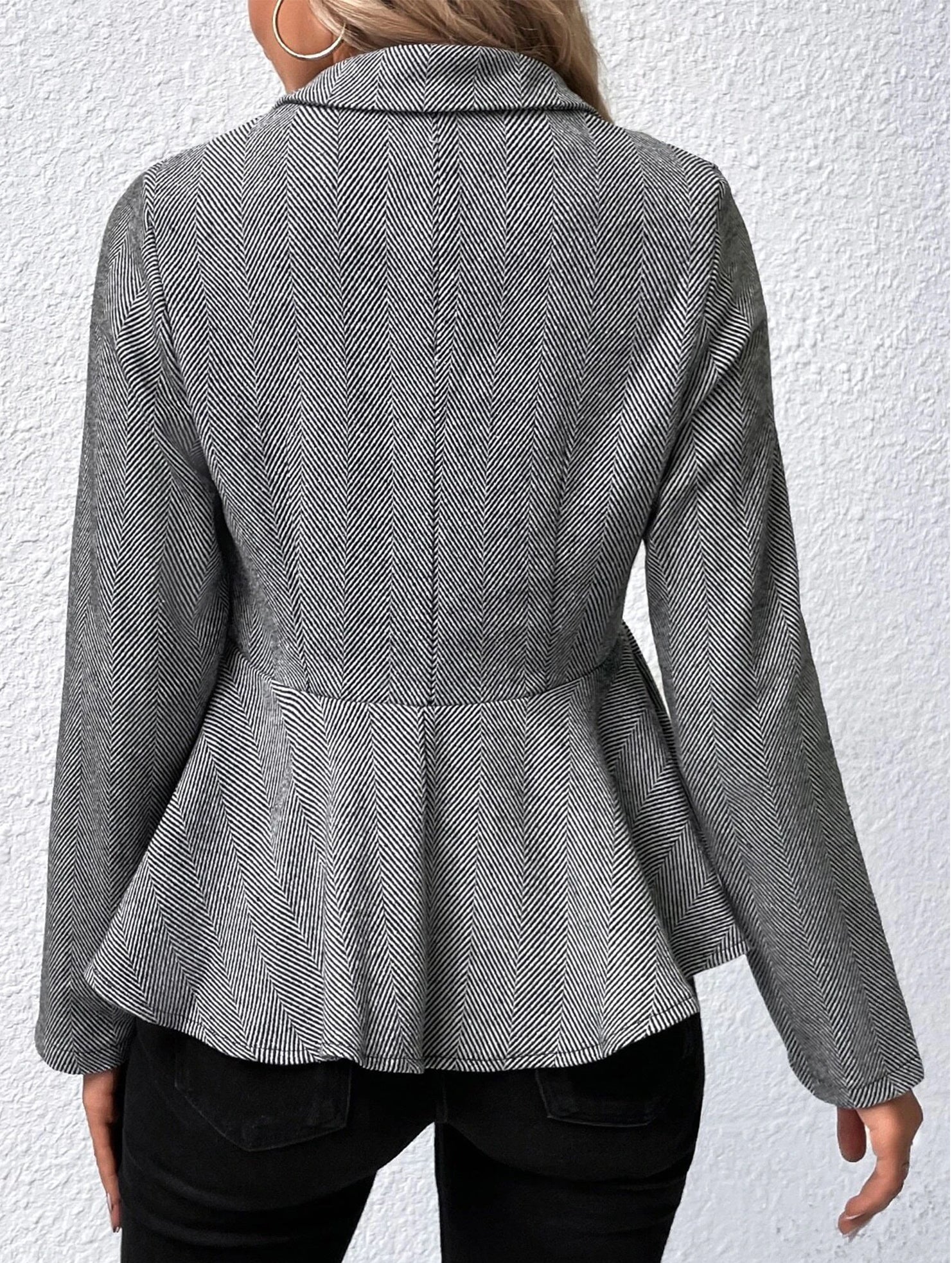 Lapel jacquard ruffle slim double-breasted suit jacket