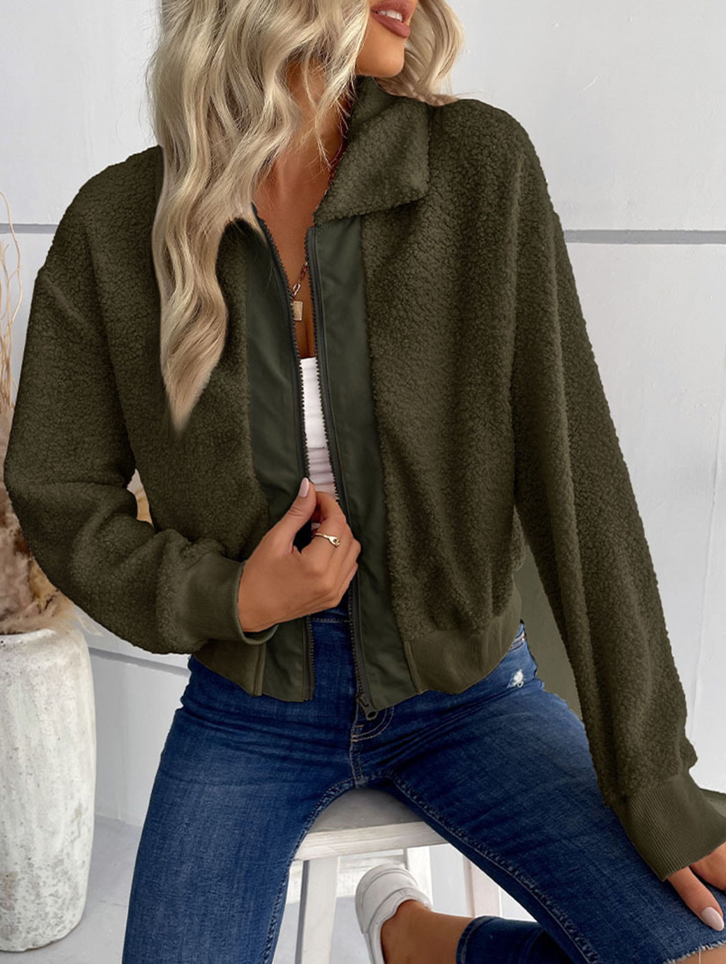 Hot selling solid color long sleeve lapel jacket