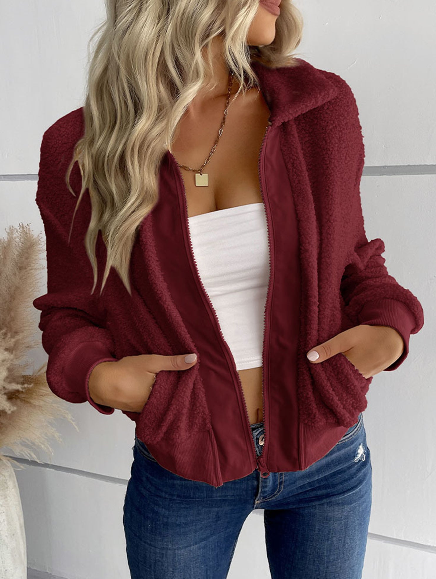 Hot selling solid color long sleeve lapel jacket