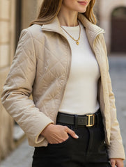Lapel diamond solid color long-sleeved jacket