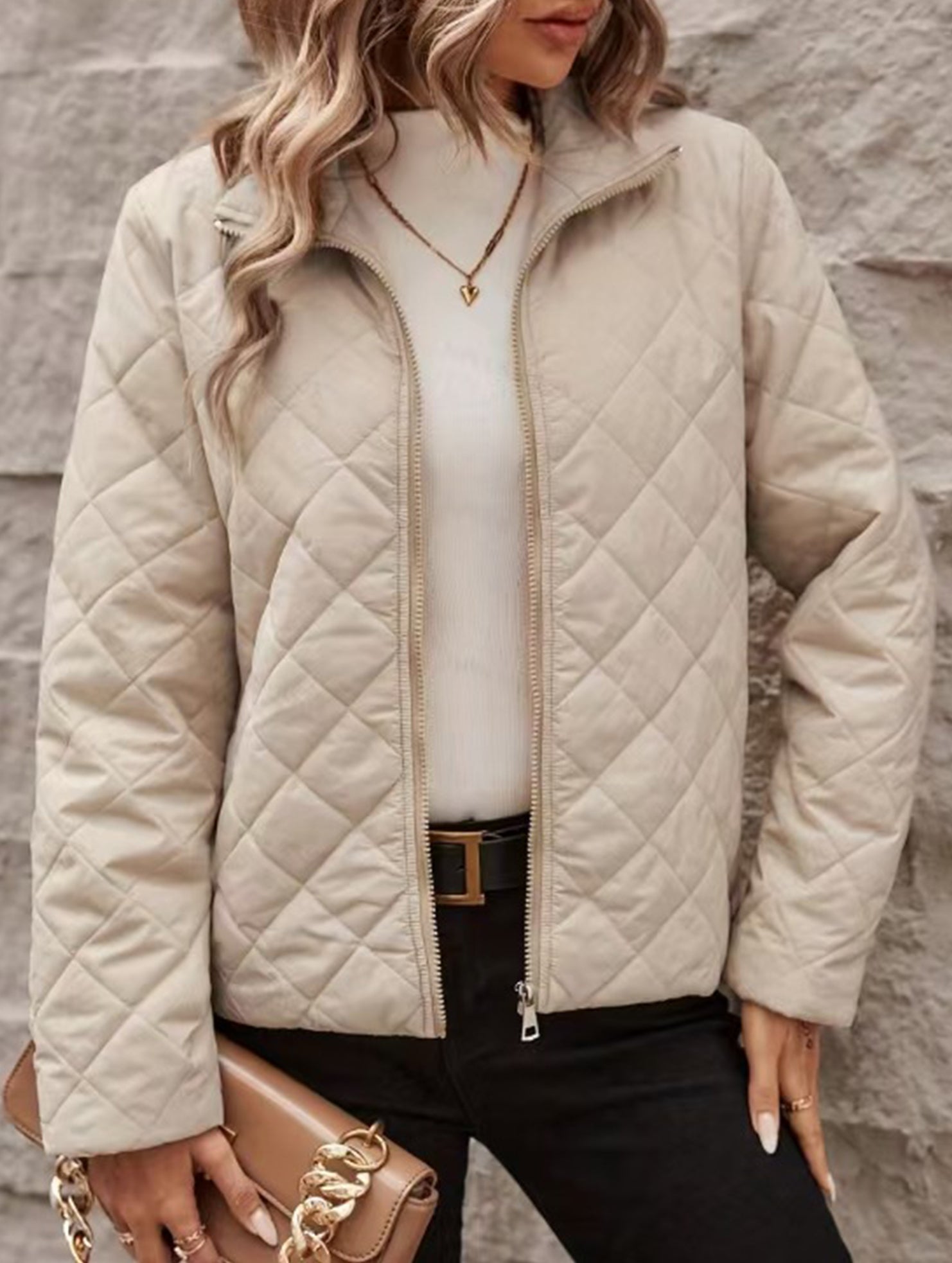 Lapel diamond solid color long-sleeved jacket