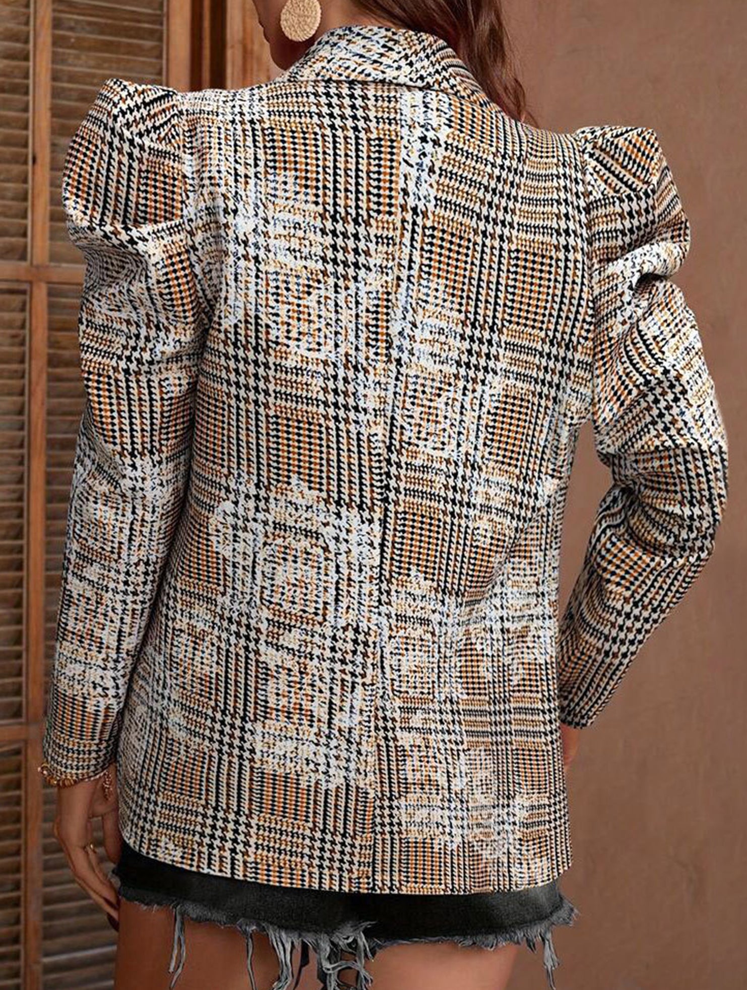 Puff-sleeved pleated loose long-sleeved suit jacket