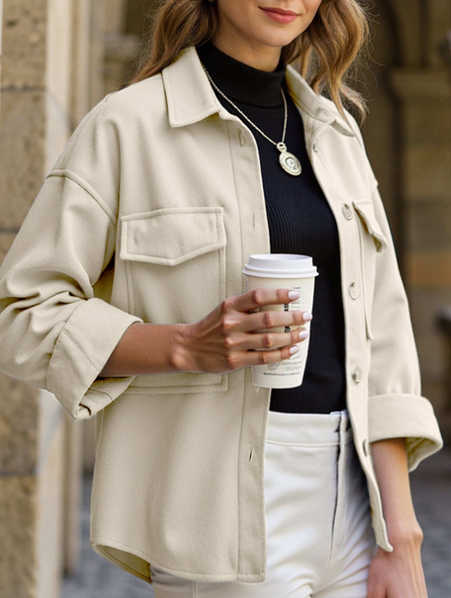 Lapel single-breasted thick solid color loose coat