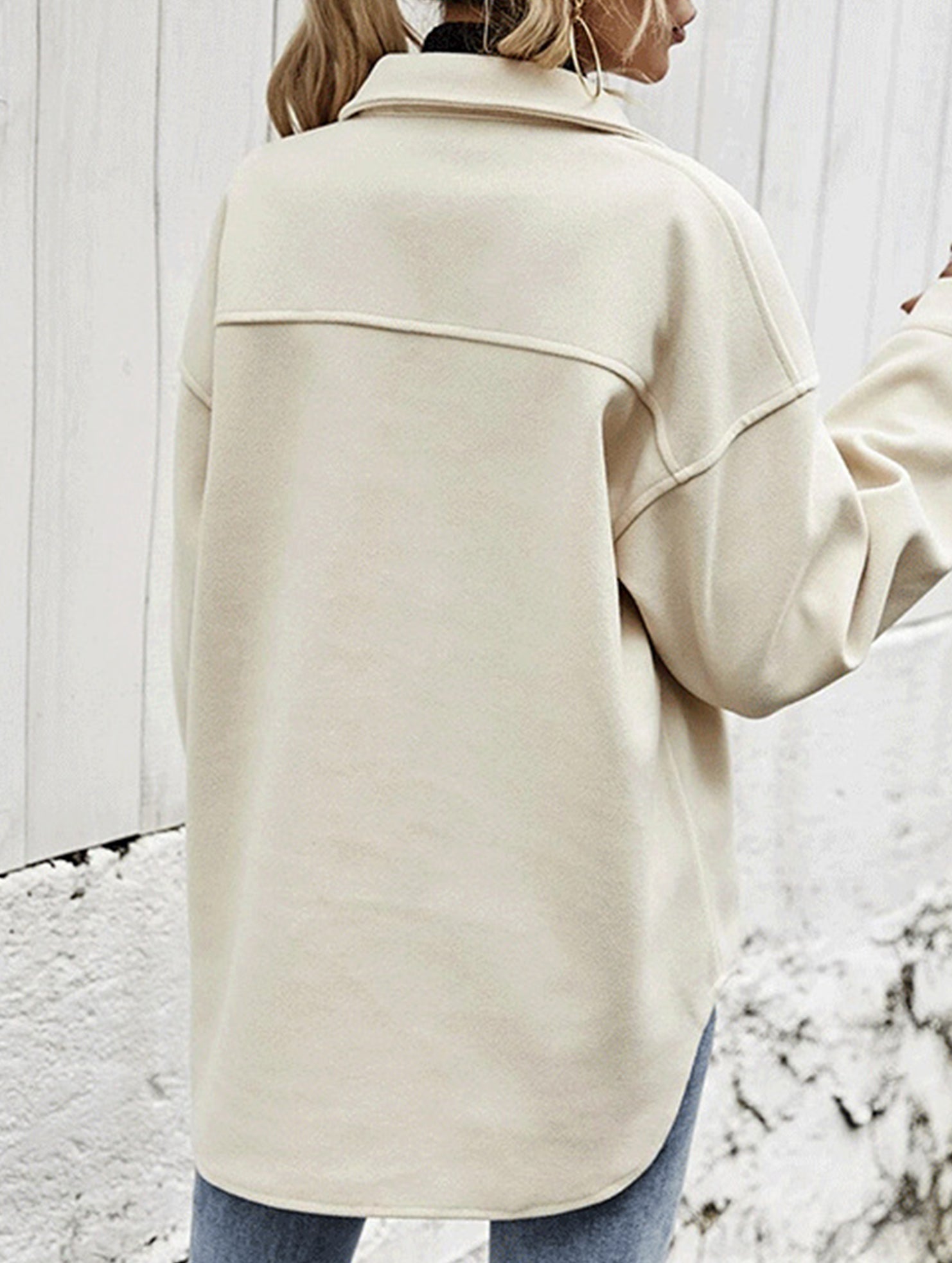 Lapel single-breasted thick solid color loose coat