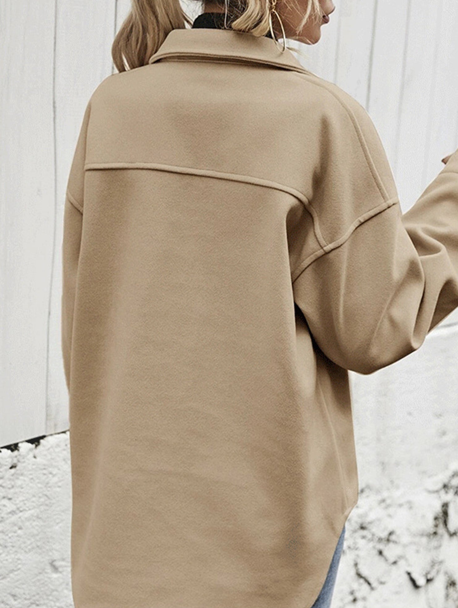 Lapel single-breasted thick solid color loose coat