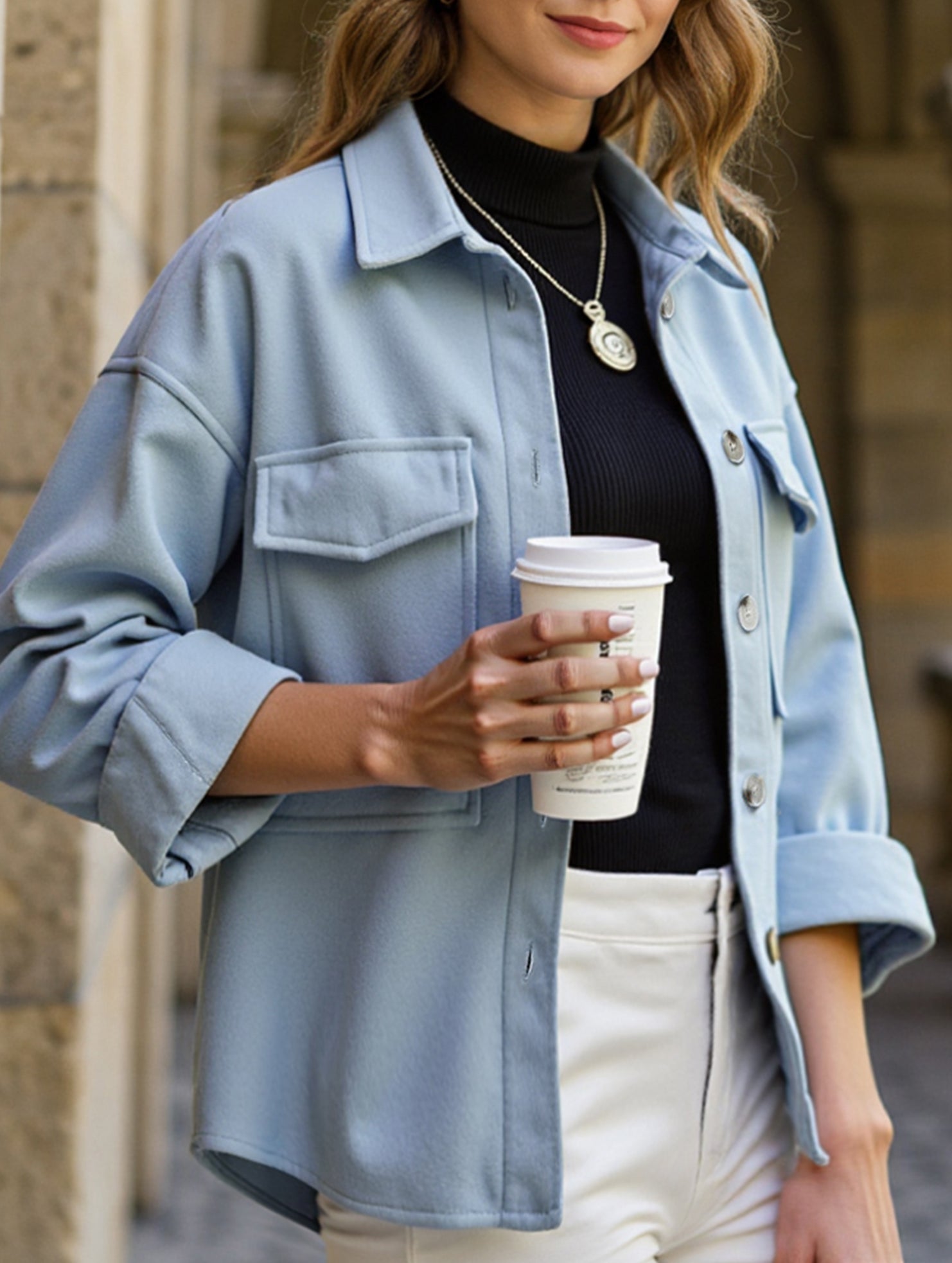 Lapel single-breasted thick solid color loose coat