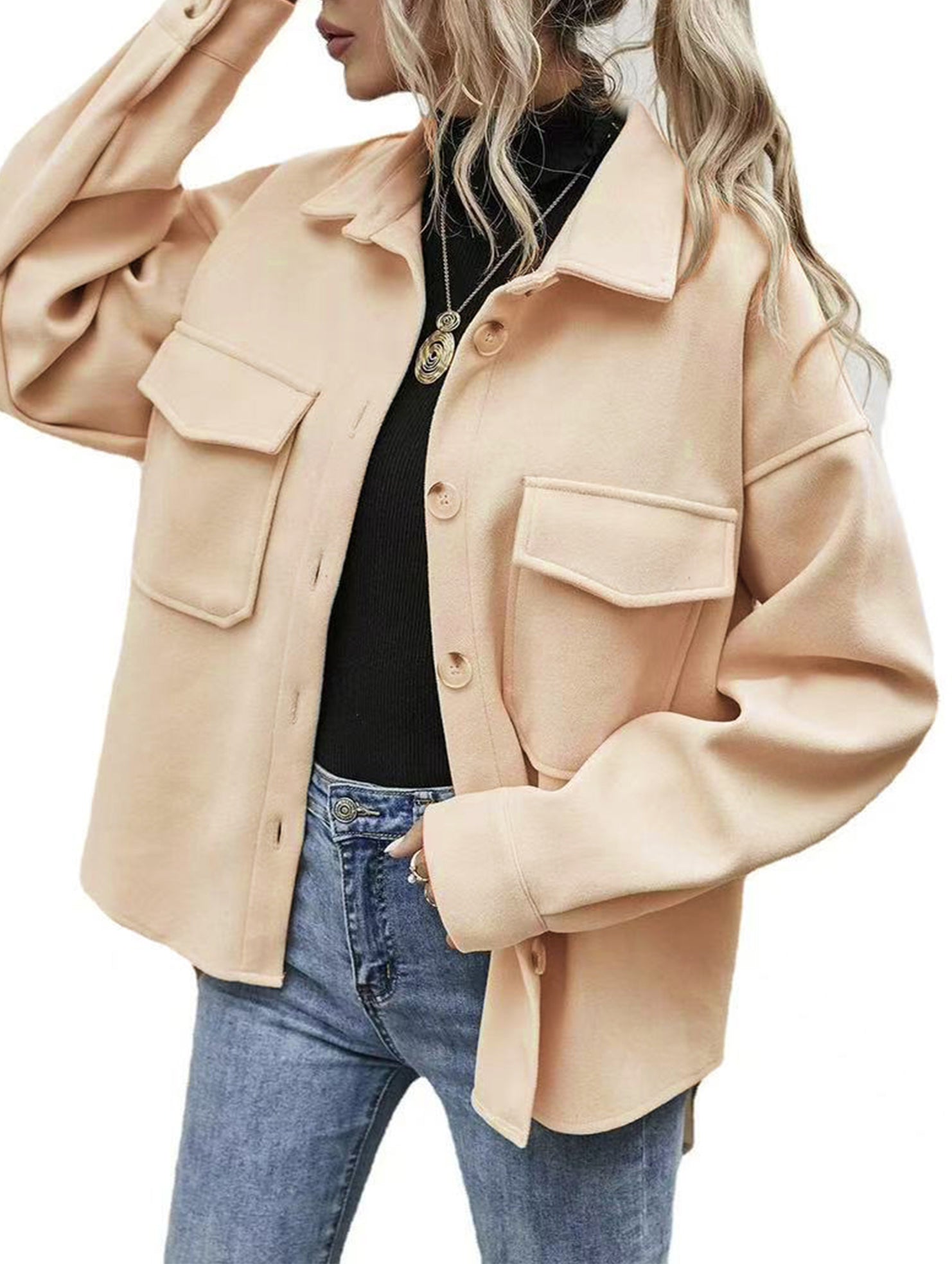 Lapel single-breasted thick solid color loose coat