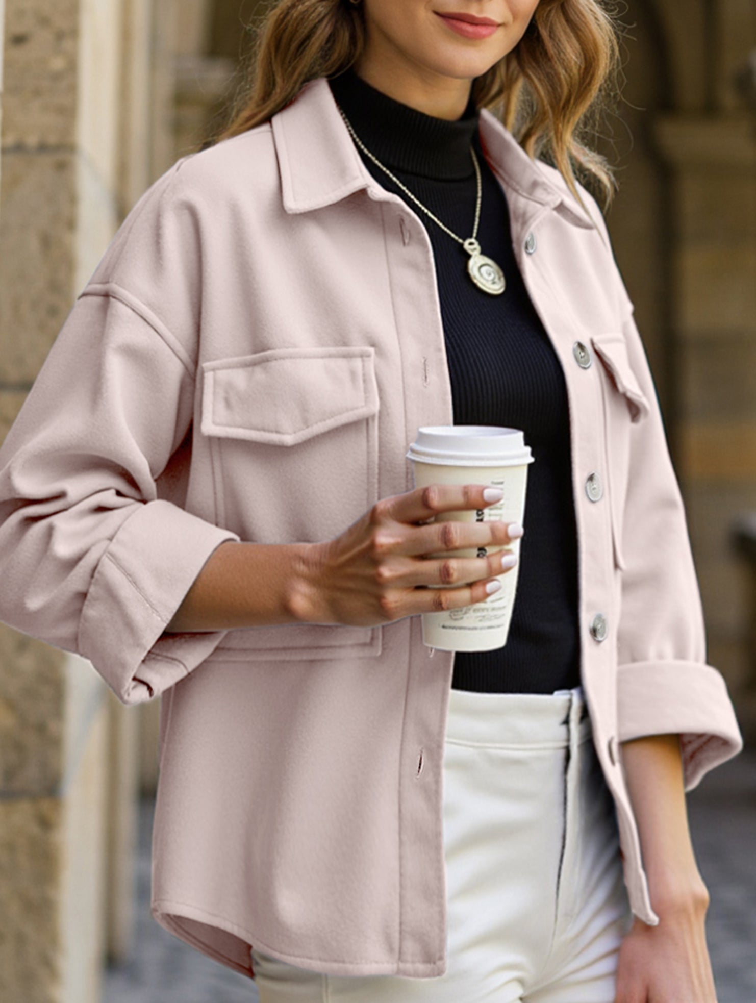 Lapel single-breasted thick solid color loose coat