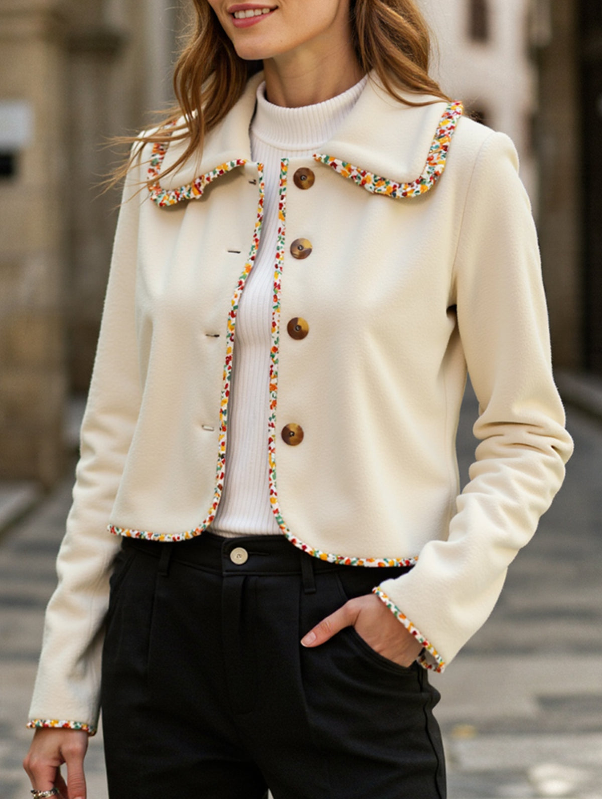 Lace solid color polar fleece jacket