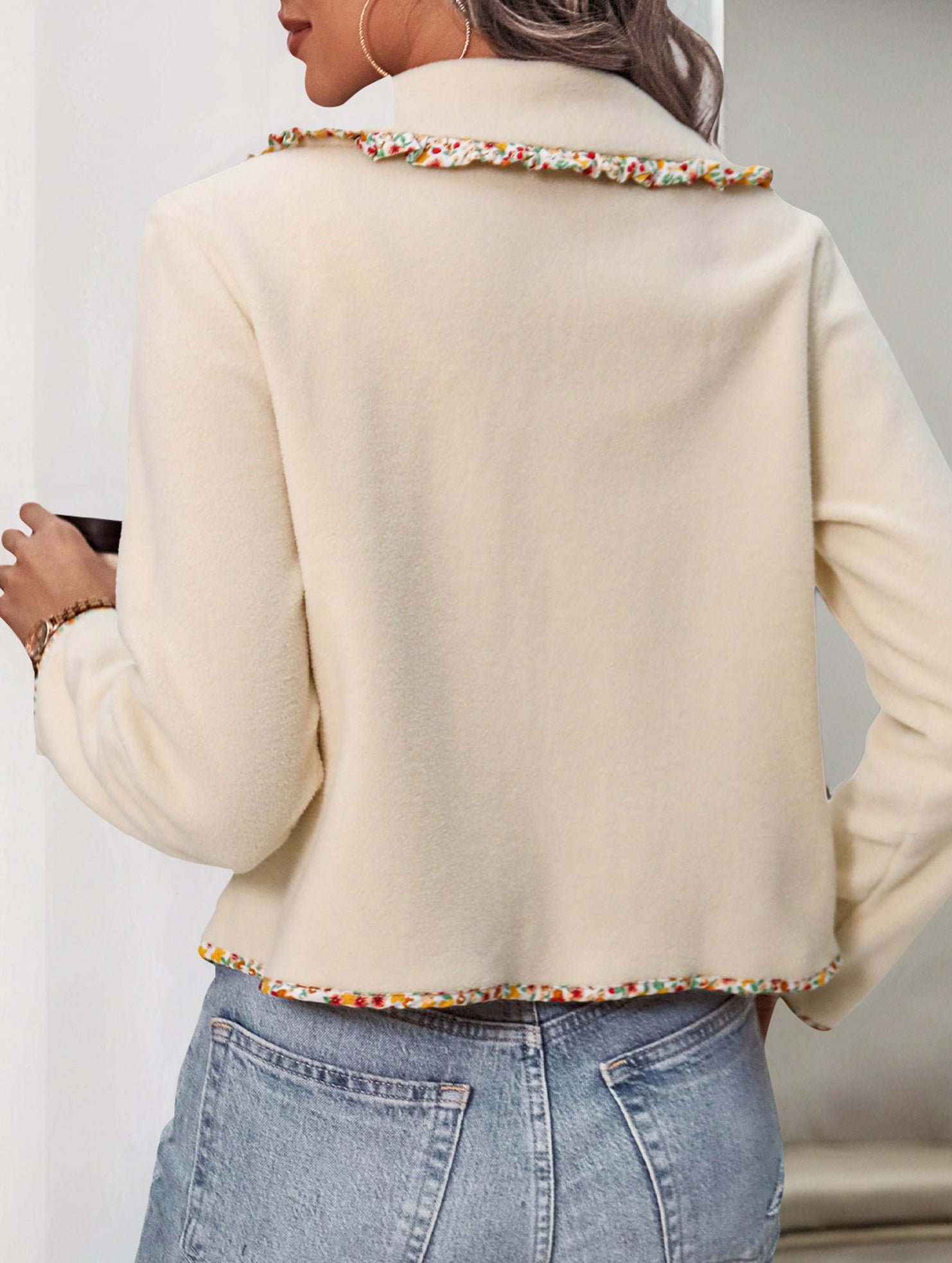 Lace solid color polar fleece jacket