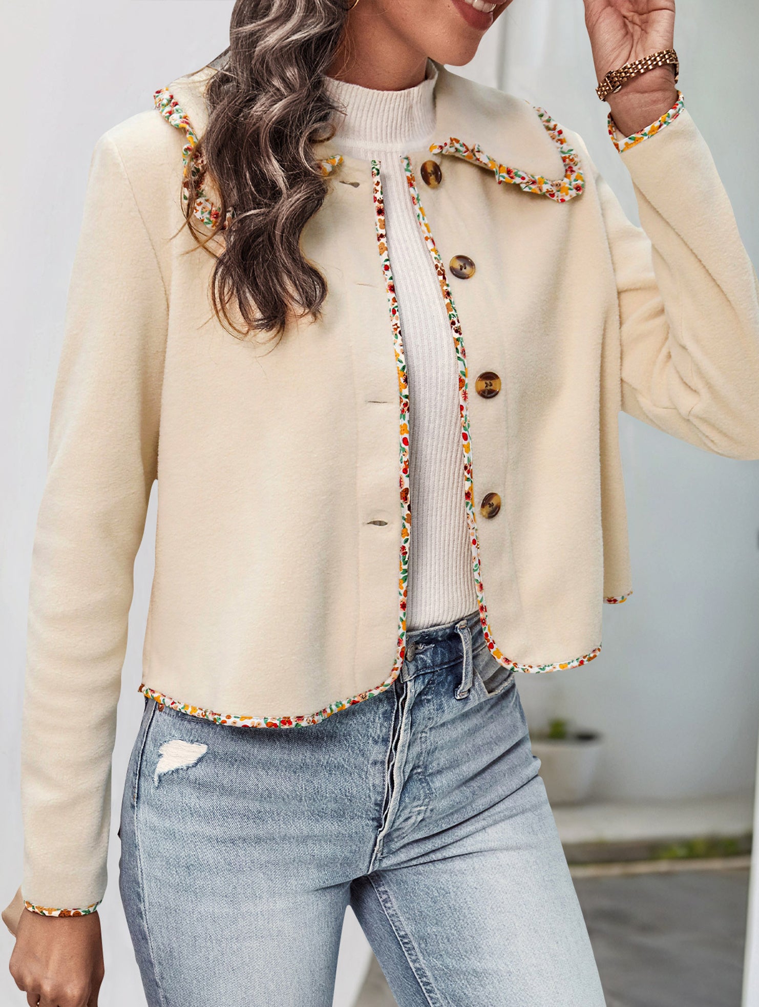 Lace solid color polar fleece jacket