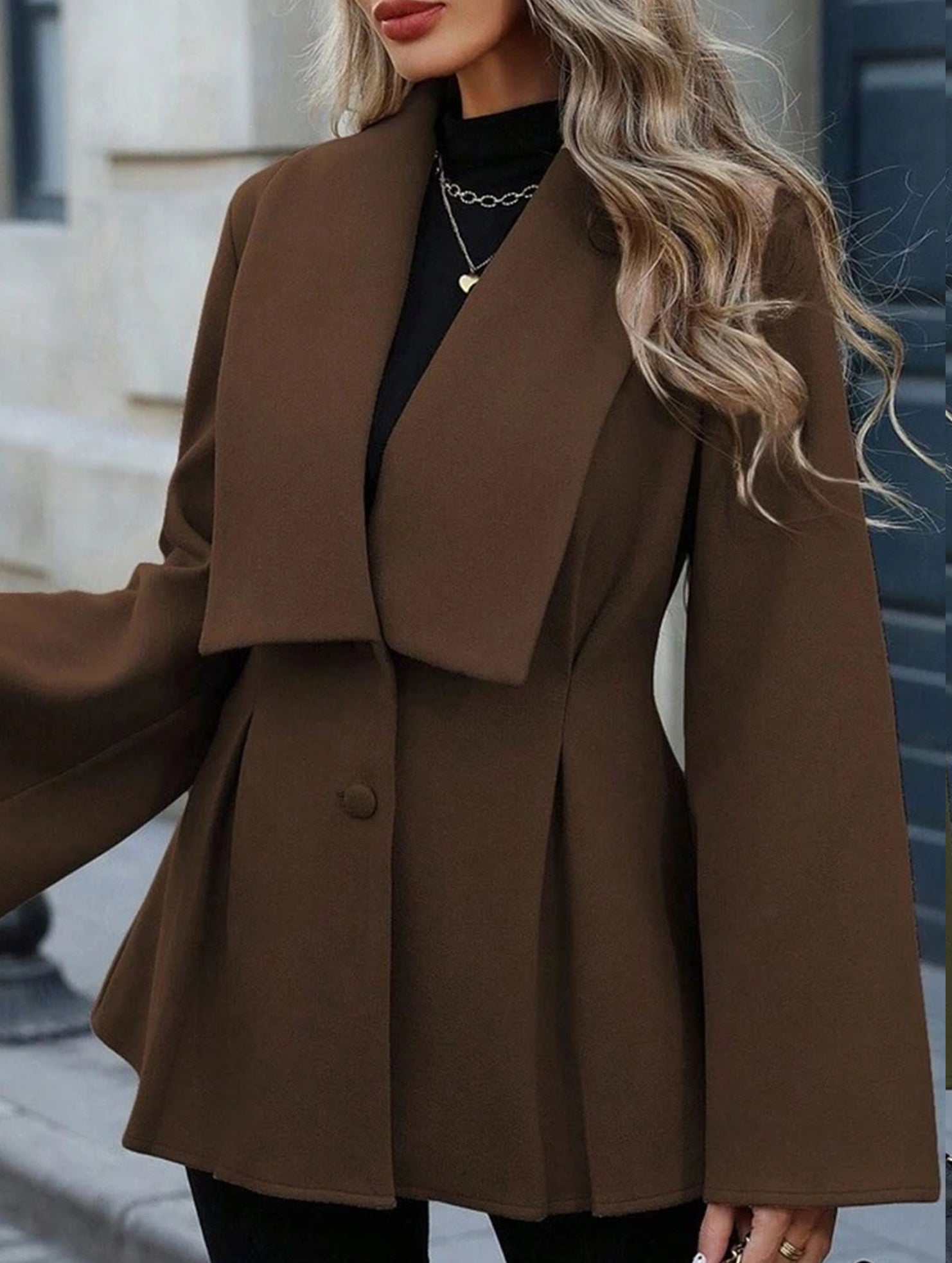 Waisted large lapel pleated jacket