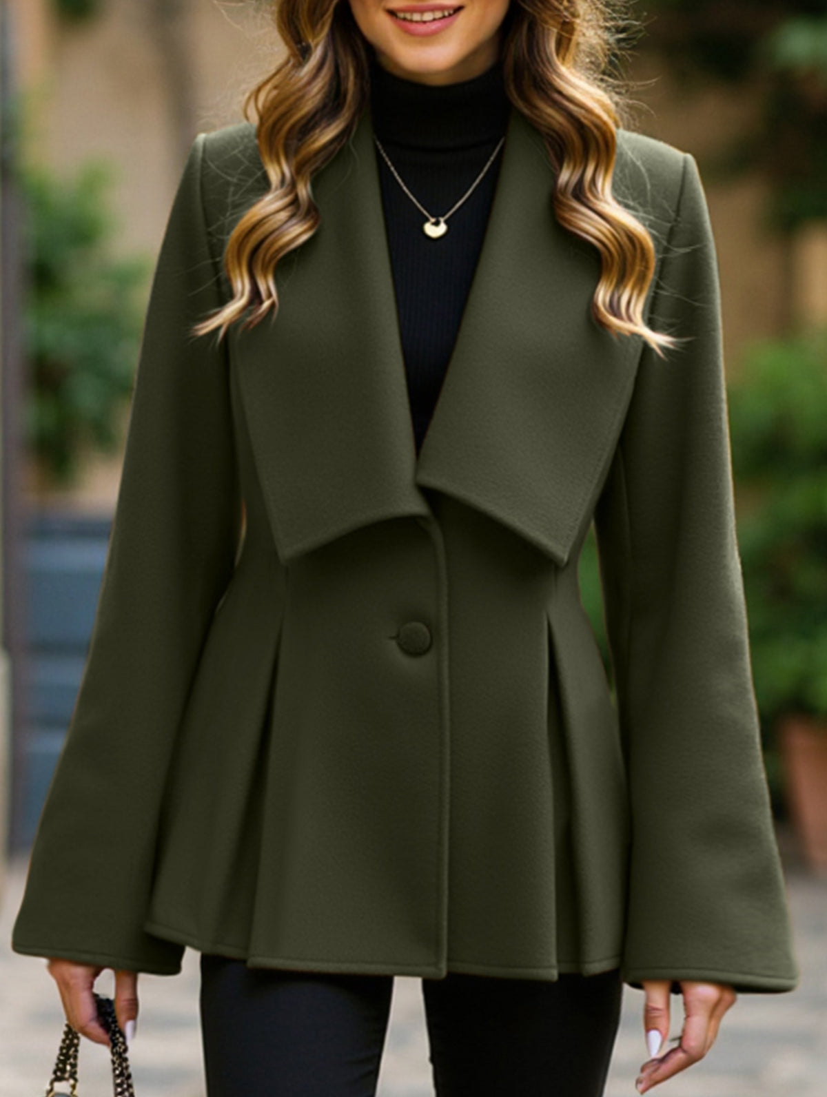Waisted large lapel pleated jacket