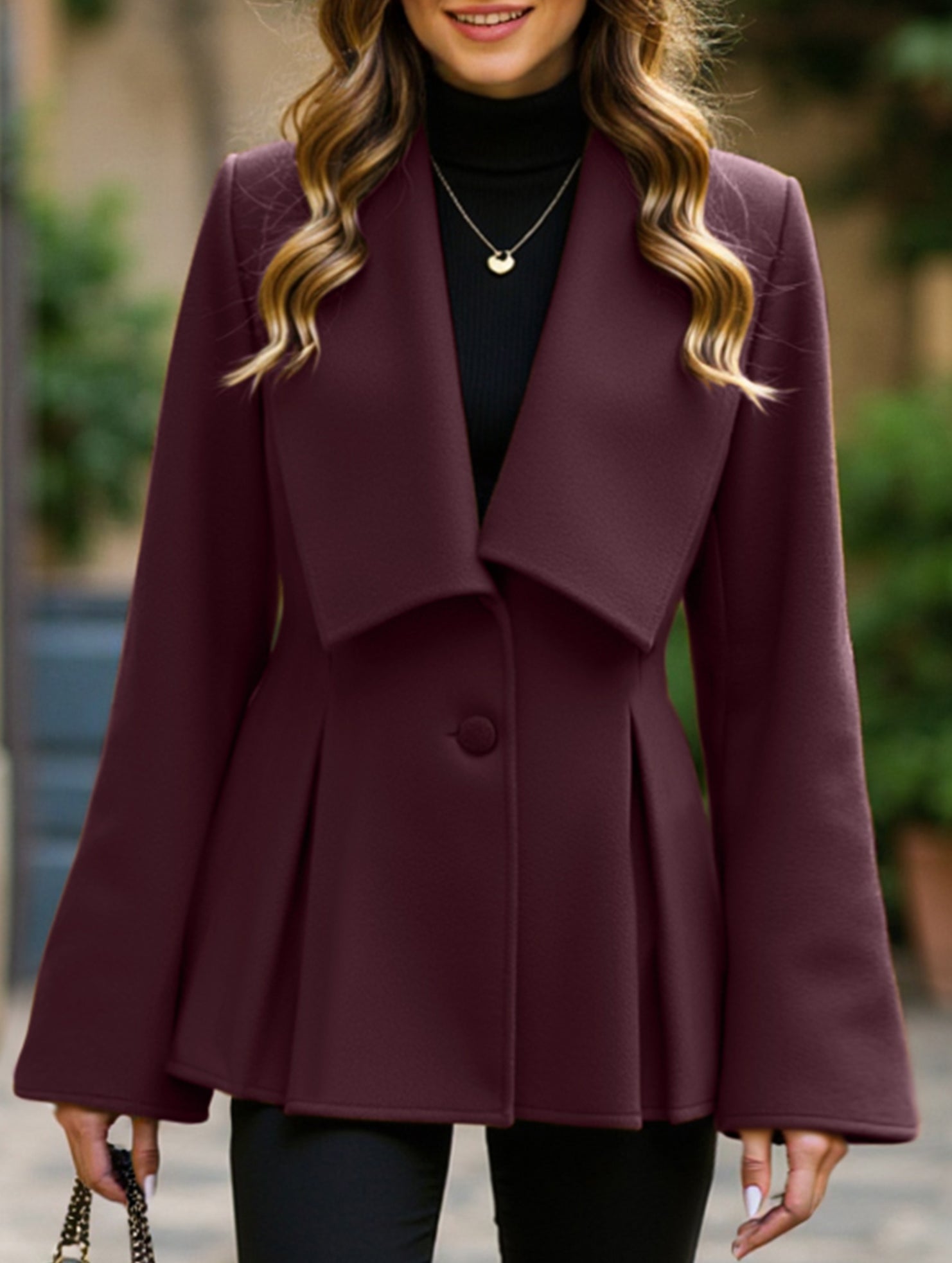 Waisted large lapel pleated jacket