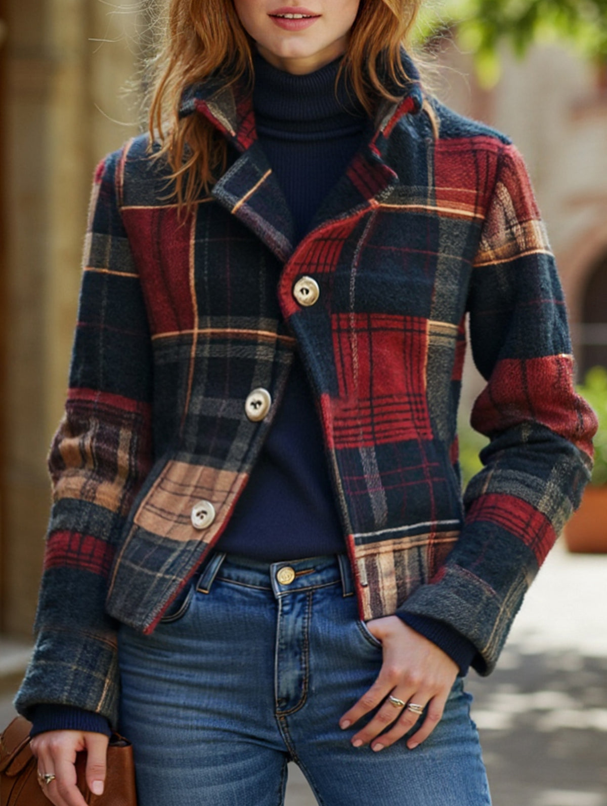Retro stand-up collar button-down jacket