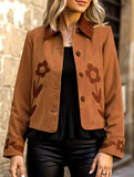 Versatile short flower-embellished lapel jacket