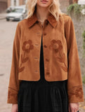 Versatile short flower-embellished lapel jacket