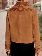 Versatile short flower-embellished lapel jacket