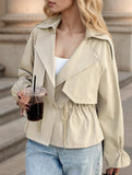 Buttonless drawstring short trench coat