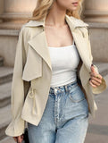 Buttonless drawstring short trench coat