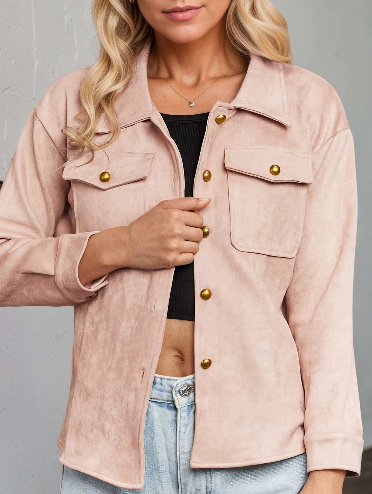Casual lapel long-sleeved shirt jacket