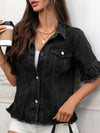 fringed hem short-sleeved denim jacket