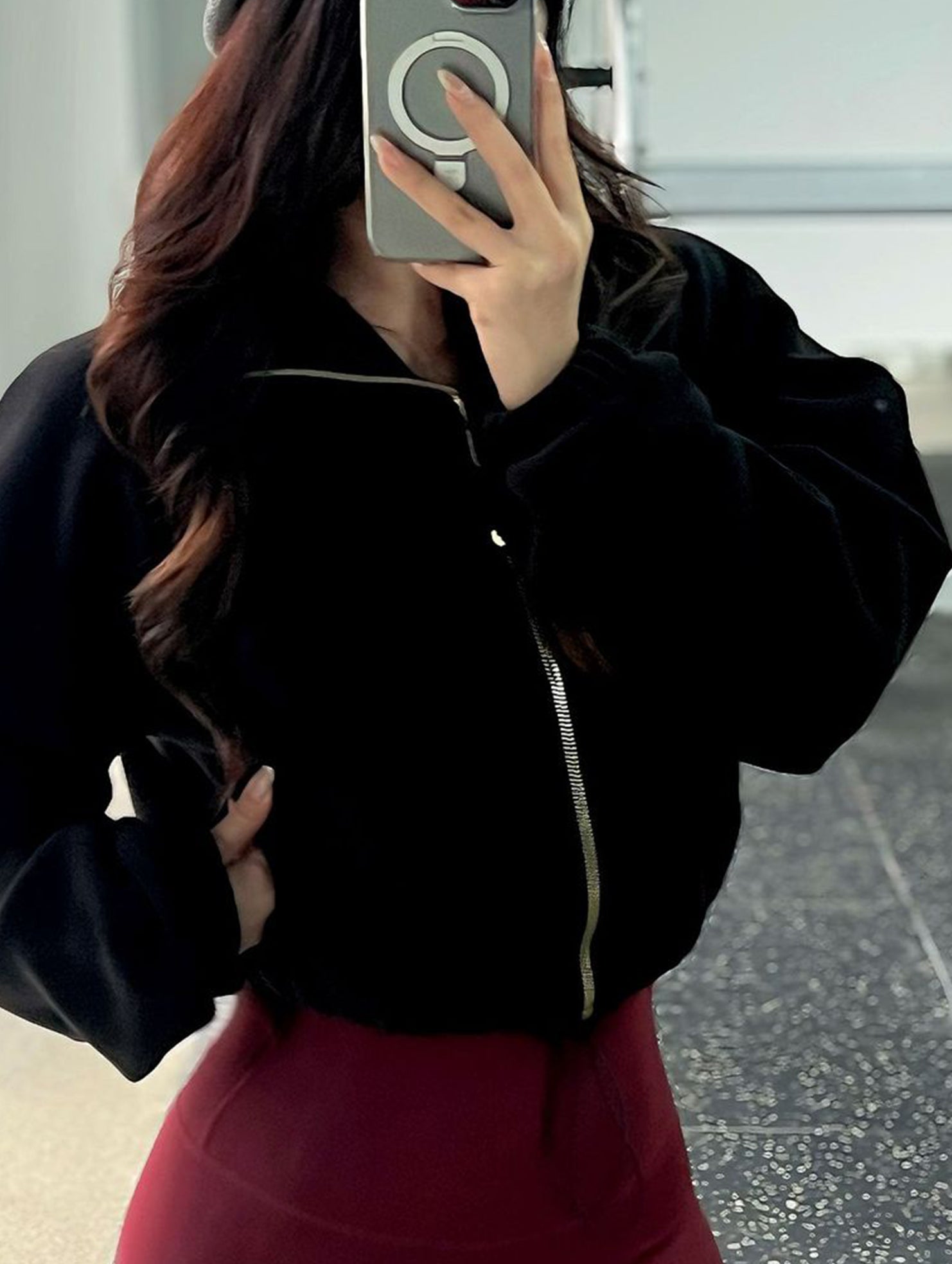 New fleece-lined warm drawstring sports jacket