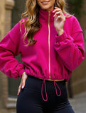 New fleece-lined warm drawstring sports jacket