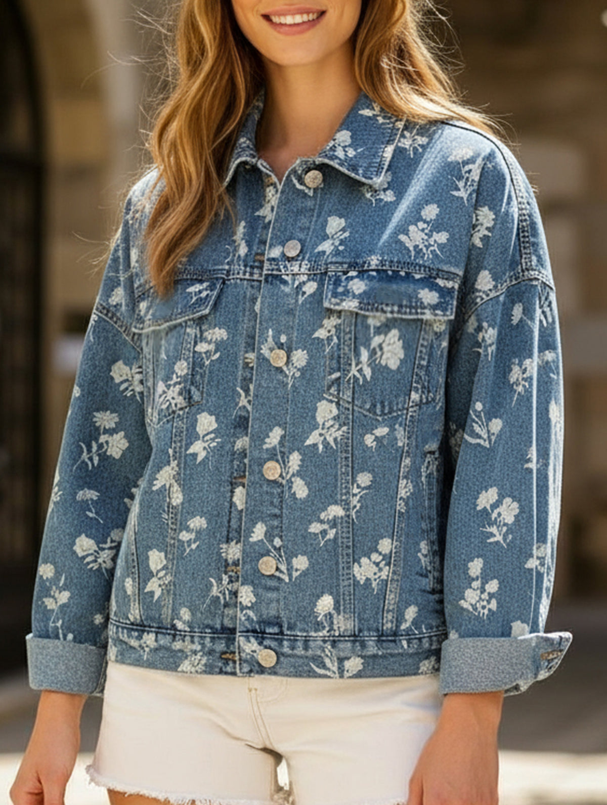 Retro print loose denim jacket