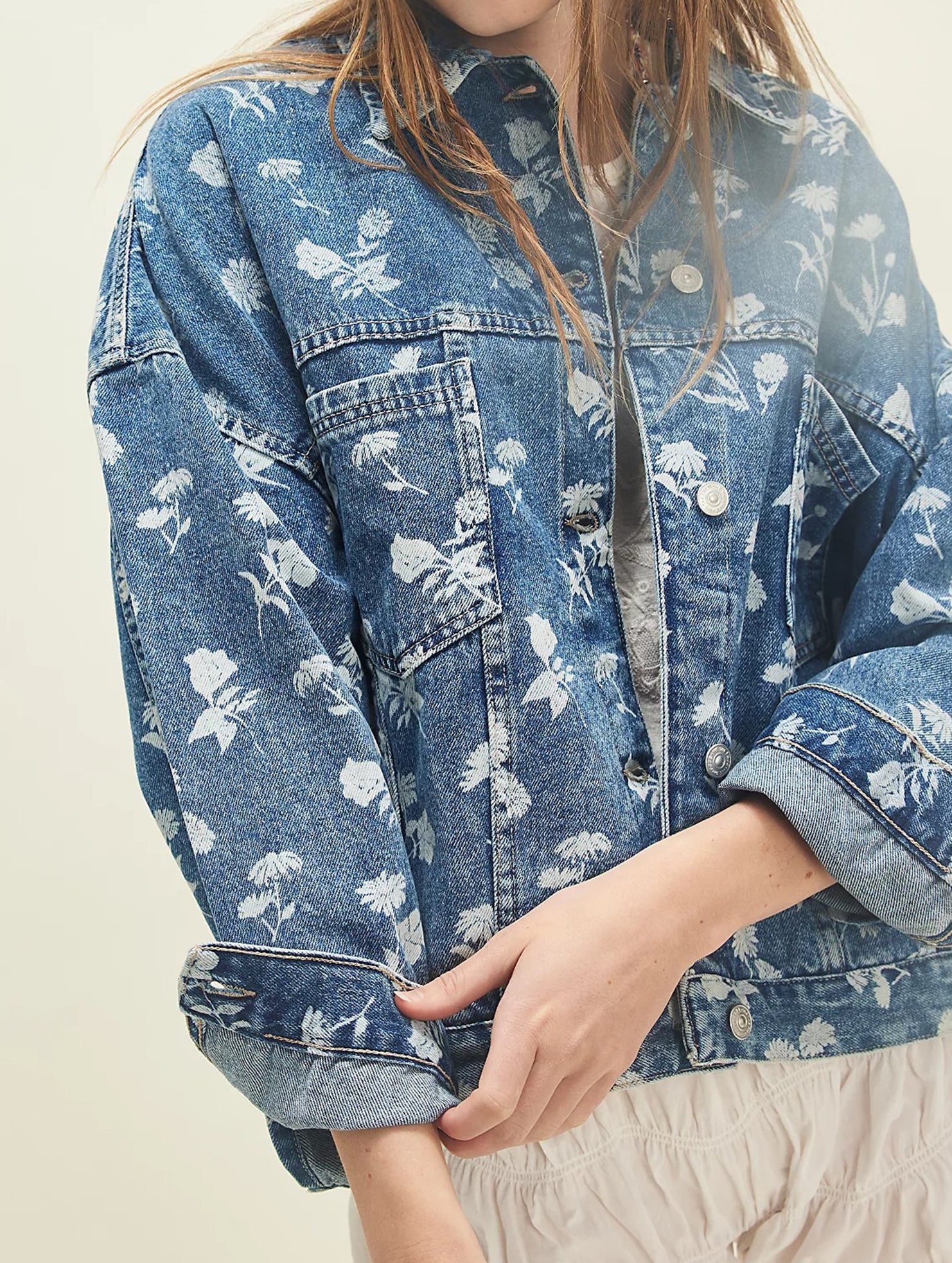 Retro print loose denim jacket