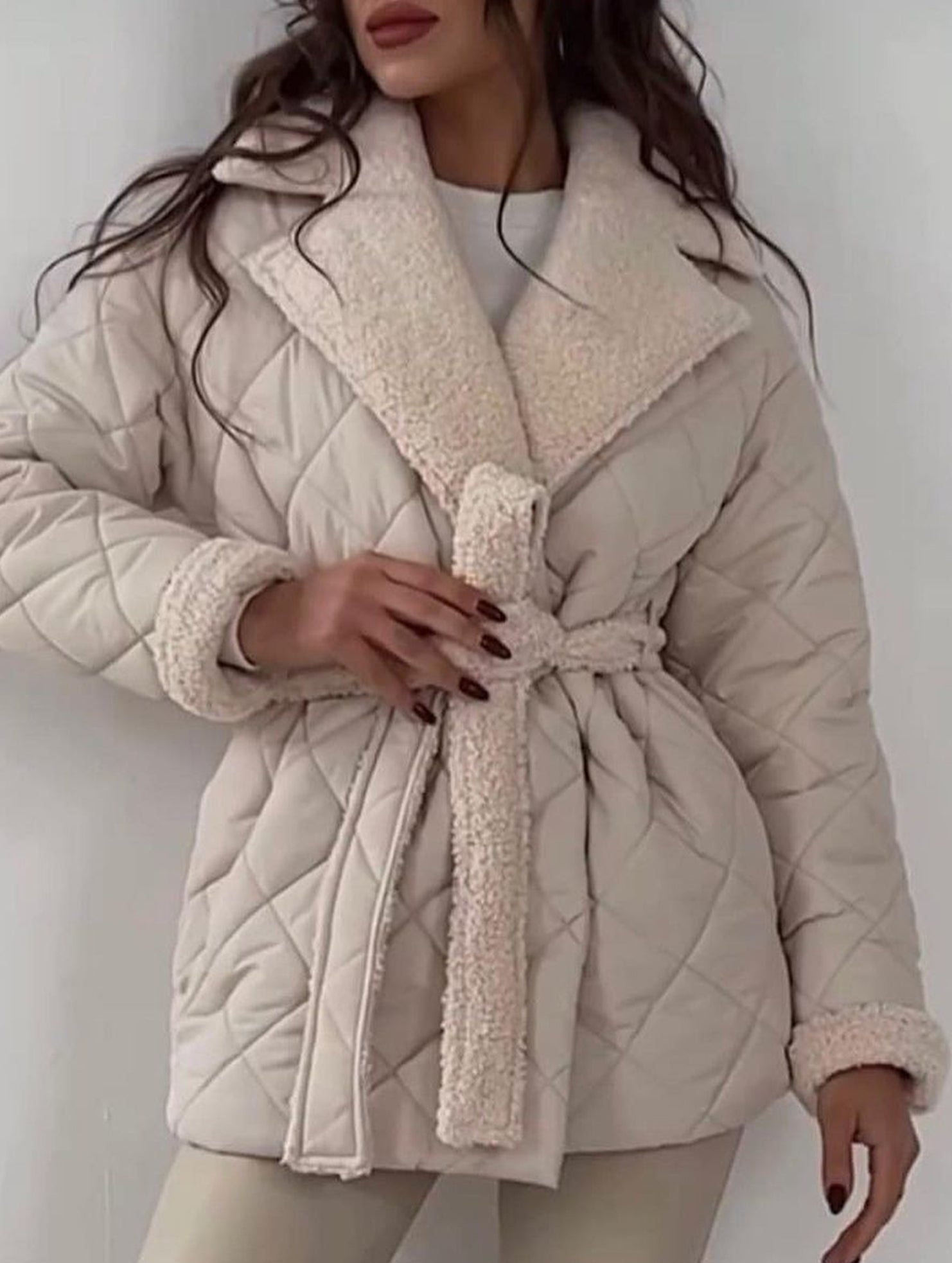 Versatile lapel short belted coat