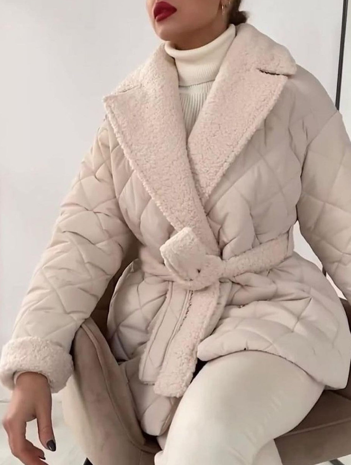 Versatile lapel short belted coat