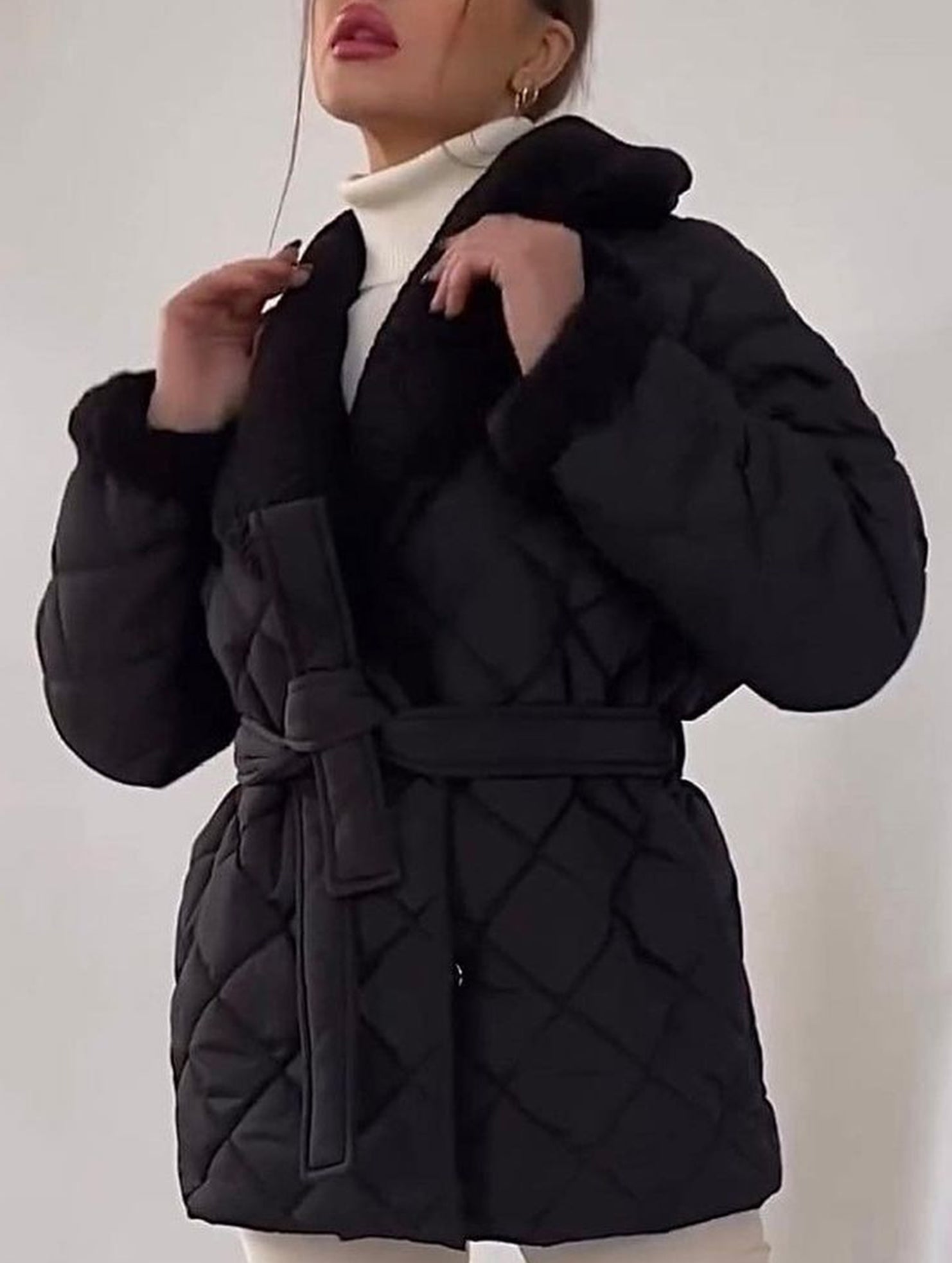 Versatile lapel short belted coat