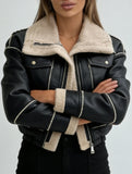 Short zippered motorcycle style PU leather jacket