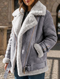 Simple and warm fur-lined cotton coat with lapel