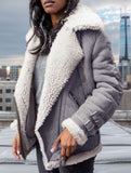 Simple and warm fur-lined cotton coat with lapel