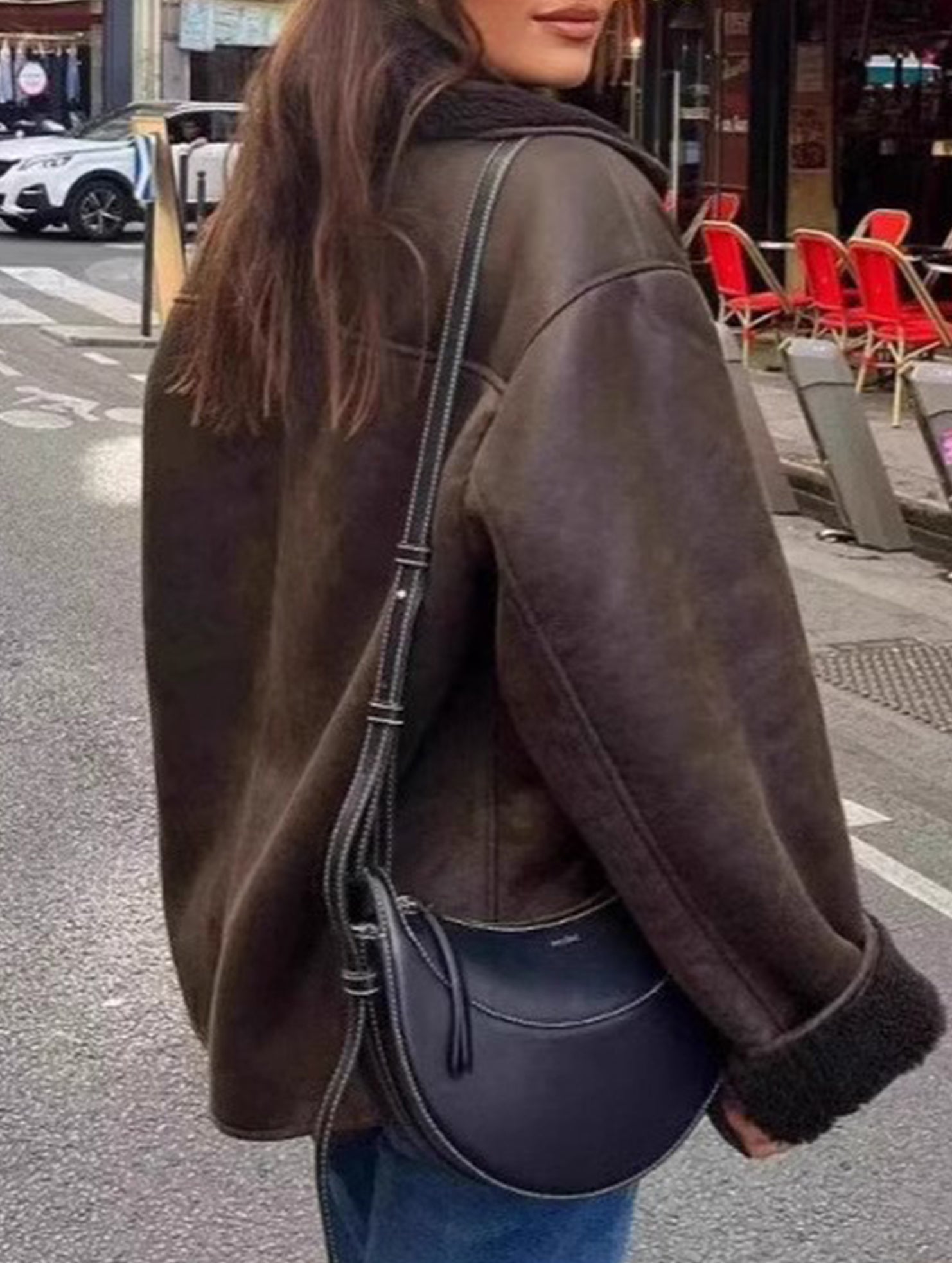 Lapel loose-fitting shearling warm jacket