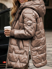 Hooded mid-length three-zip cotton coat